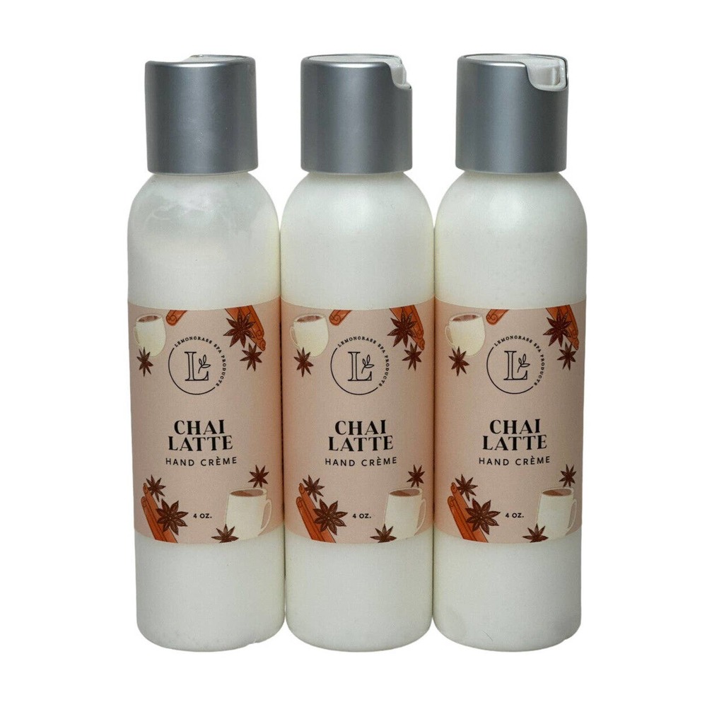 Lot of 3 Lemongrass Spa Chai Latte Hand Cream Cremes 4oz Each Vegan Handcrafted
